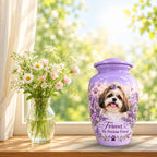 custom pet portrait cremation urn for pet ashes, handmade aluminum pet memorial urn with photo – picture 9