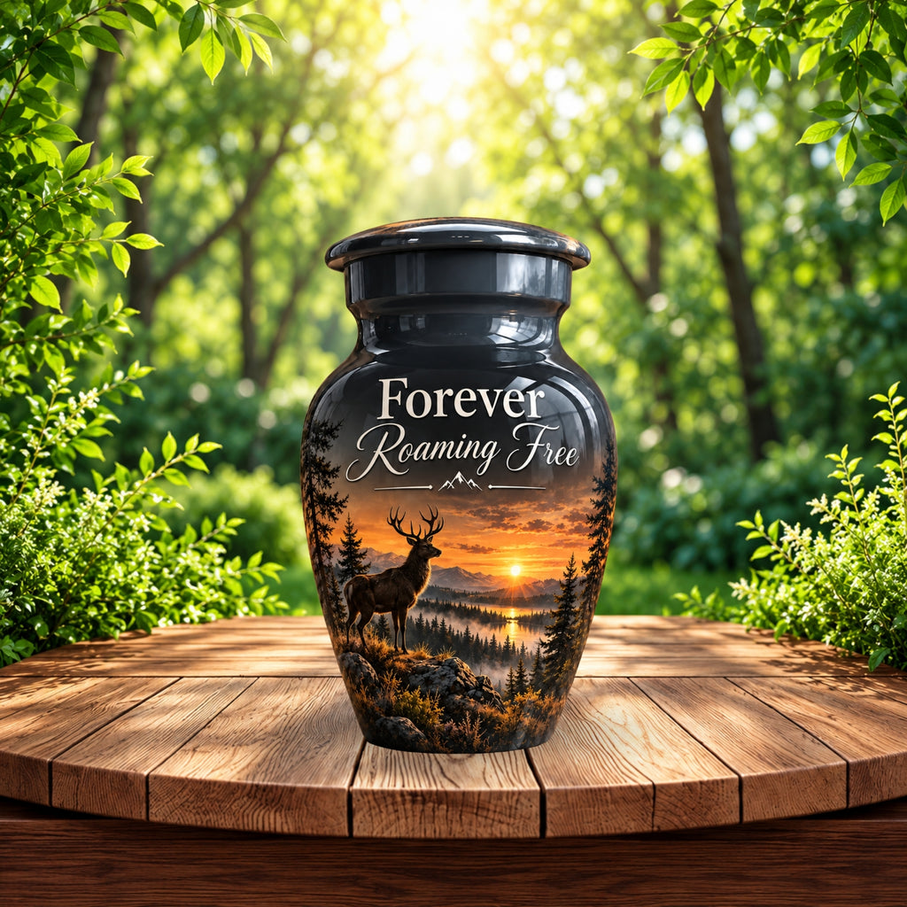 roaming free stag cremation urn for human ashes, handmade aluminum – photo 9