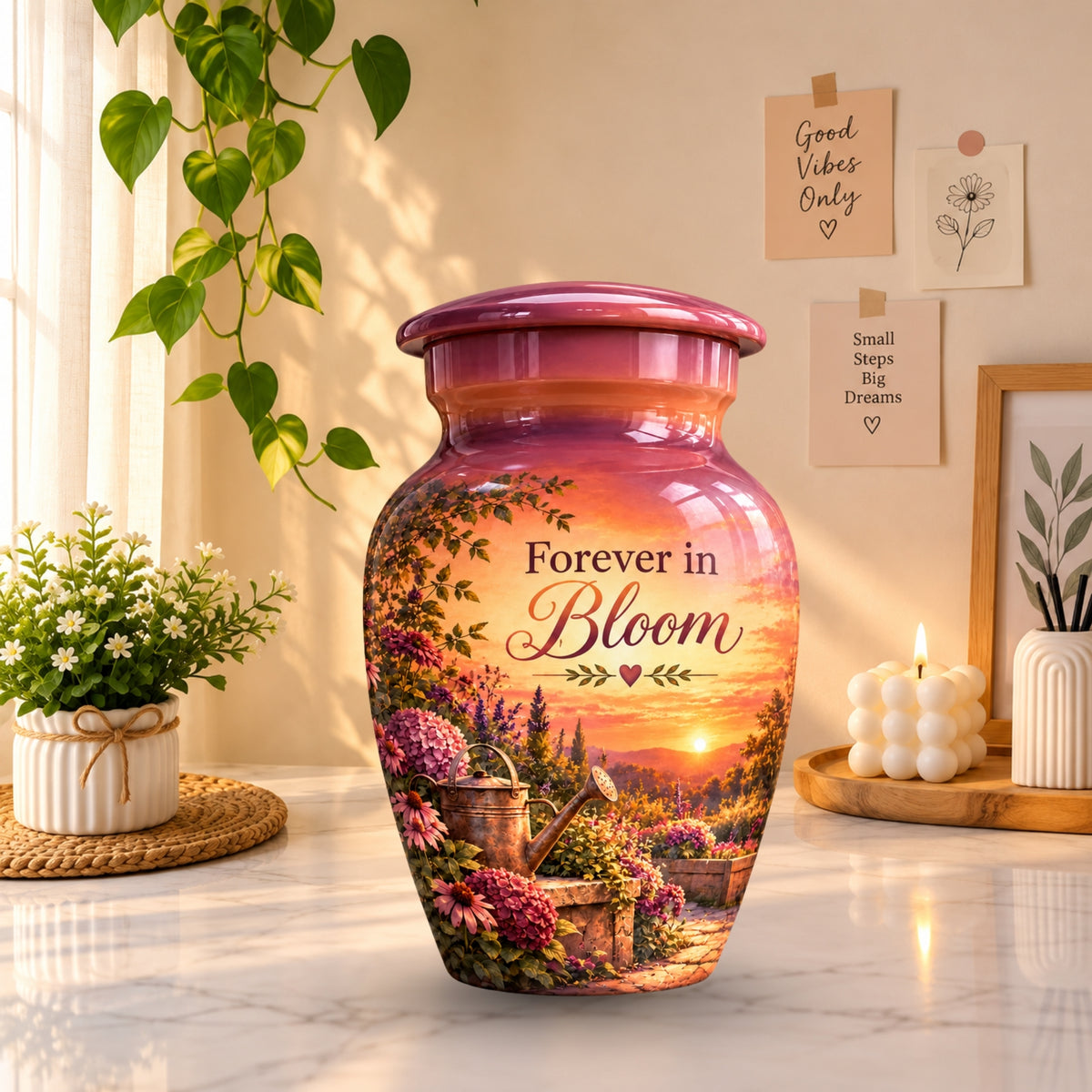 Autumn Garden Sunset Cremation Urn for Human Ashes – Personalized Handmade Aluminum Urn