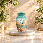 seashell beach sunset cremation urn for human ashes, handmade aluminum – photo 3