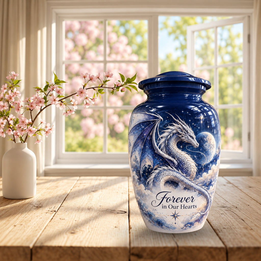 dragon cremation urn for human ashes, handmade aluminum urn – photo 3