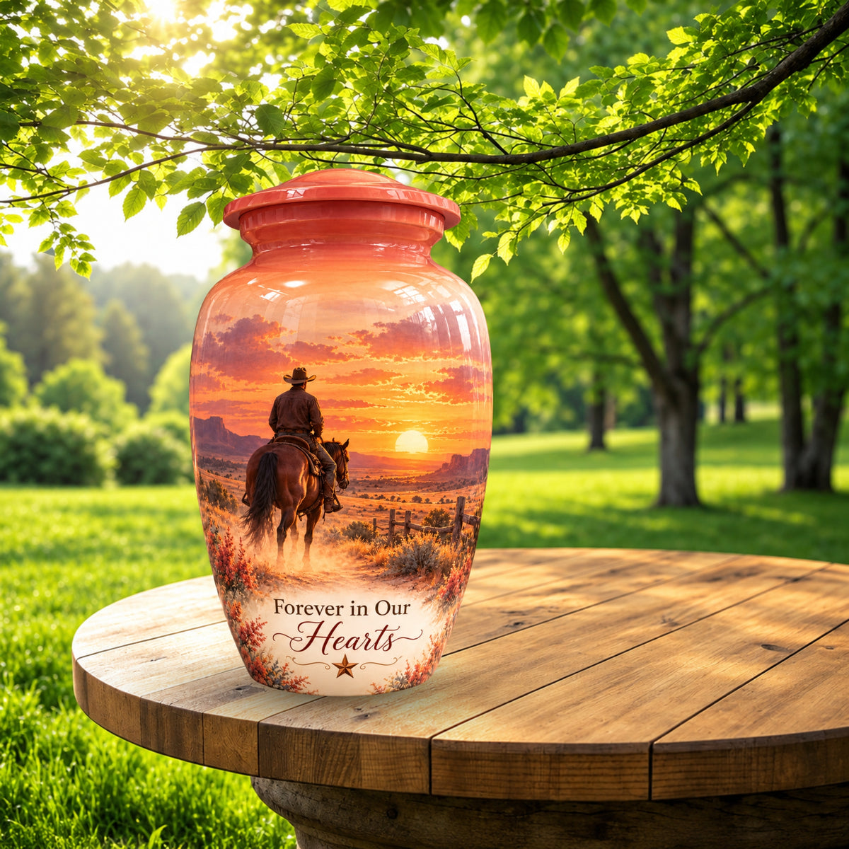 Watercolor Horse and Rider Cremation Urn for Human Ashes – Personalized Handmade Aluminum Urn