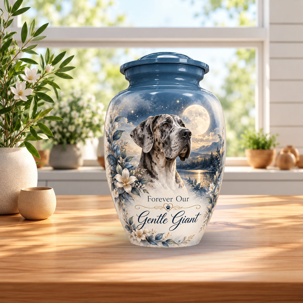great dane cremation urn for pet ashes, handmade aluminum pet memorial urn with photo – picture 4
