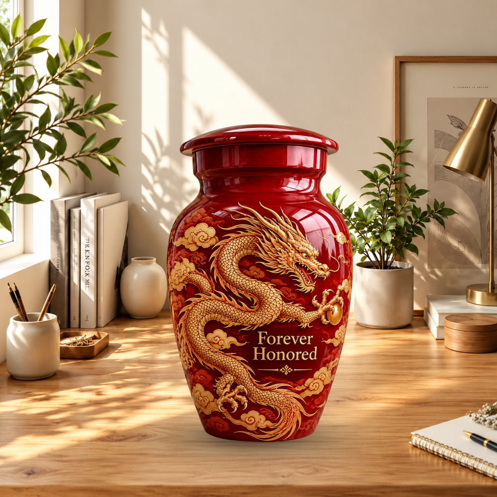 dragon art memorial urn for ashes, handmade aluminum urn – photo 10