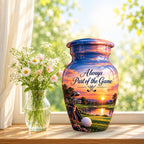 Golf Bag and Ball Sunset Cremation Urn for Human Ashes – Personalized Handmade Aluminum Urn