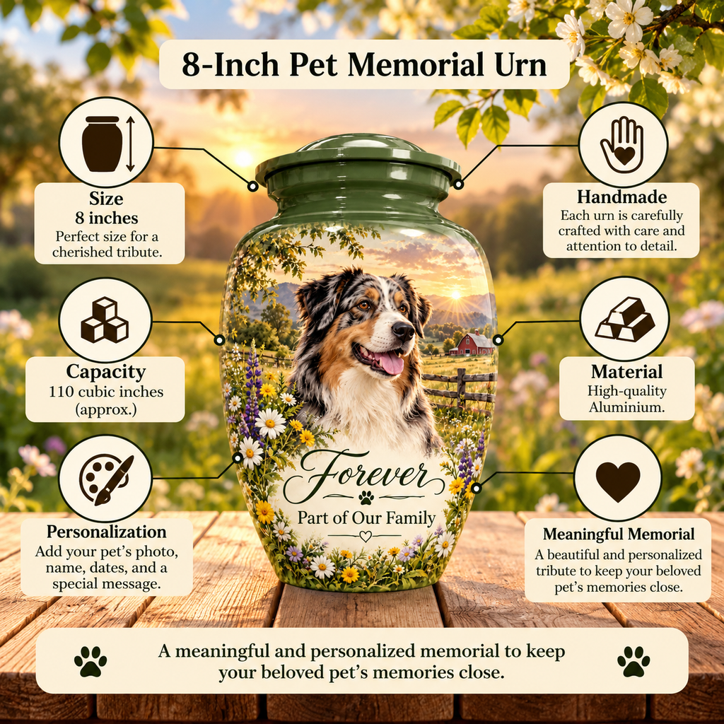 custom dog portrait cremation urn for pet ashes, handmade aluminum pet memorial urn with photo – picture 1