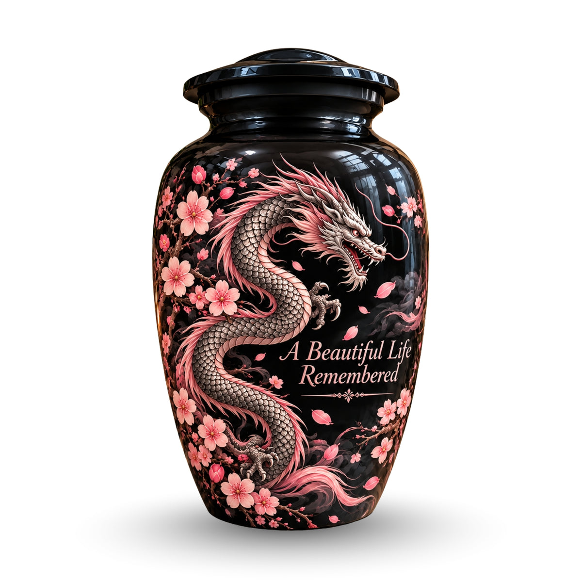 dragon design memorial urn for ashes, handmade aluminum urn – photo 1