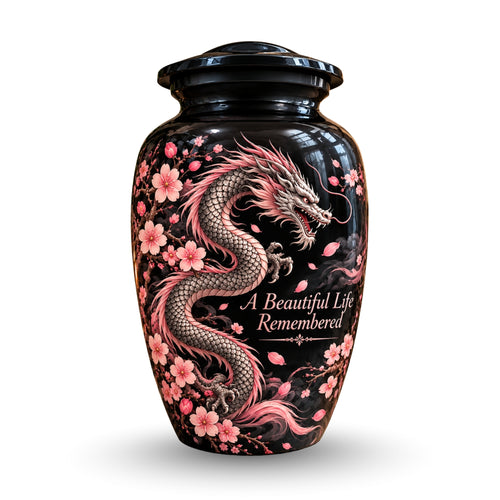 dragon design memorial urn for ashes, handmade aluminum urn – photo 1