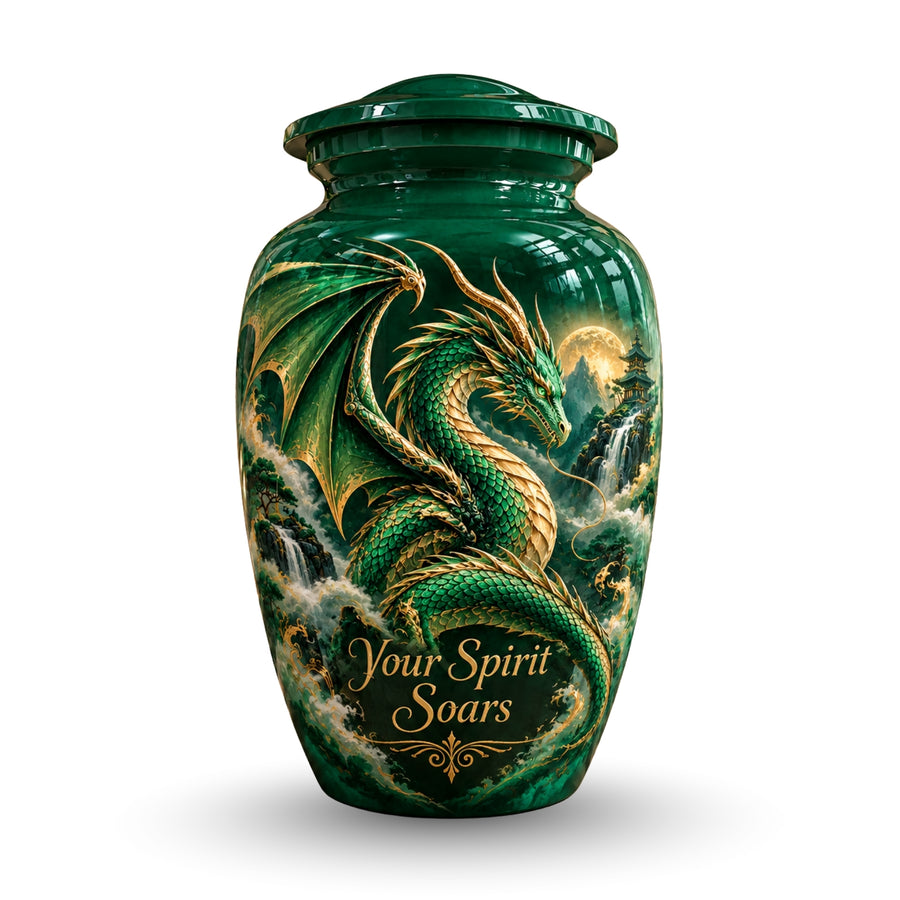 dragon design cremation urn for human ashes, handmade aluminum urn – photo 1