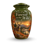autumn buck sunset cremation urn for human ashes, handmade aluminum – photo 1