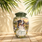 custom dog portrait cremation urn for pet ashes, handmade aluminum pet memorial urn with photo – picture 2