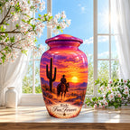 Cowboy Sunset Ride Cremation Urn for Human Ashes – Personalized Handmade Aluminum Urn