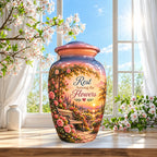 Rose Garden Bench Sunset Cremation Urn for Human Ashes – Personalized Handmade Aluminum Urn