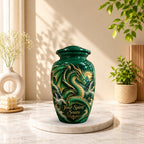 dragon design cremation urn for human ashes, handmade aluminum urn – photo 2
