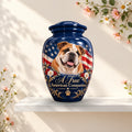 English Bulldog memorial urn for dog ashes with custom dog portrait