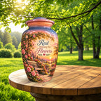 Rose Garden Bench Sunset Cremation Urn for Human Ashes – Personalized Handmade Aluminum Urn