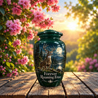moonlit buck forest lake cremation urn for human ashes, handmade aluminum – photo 3