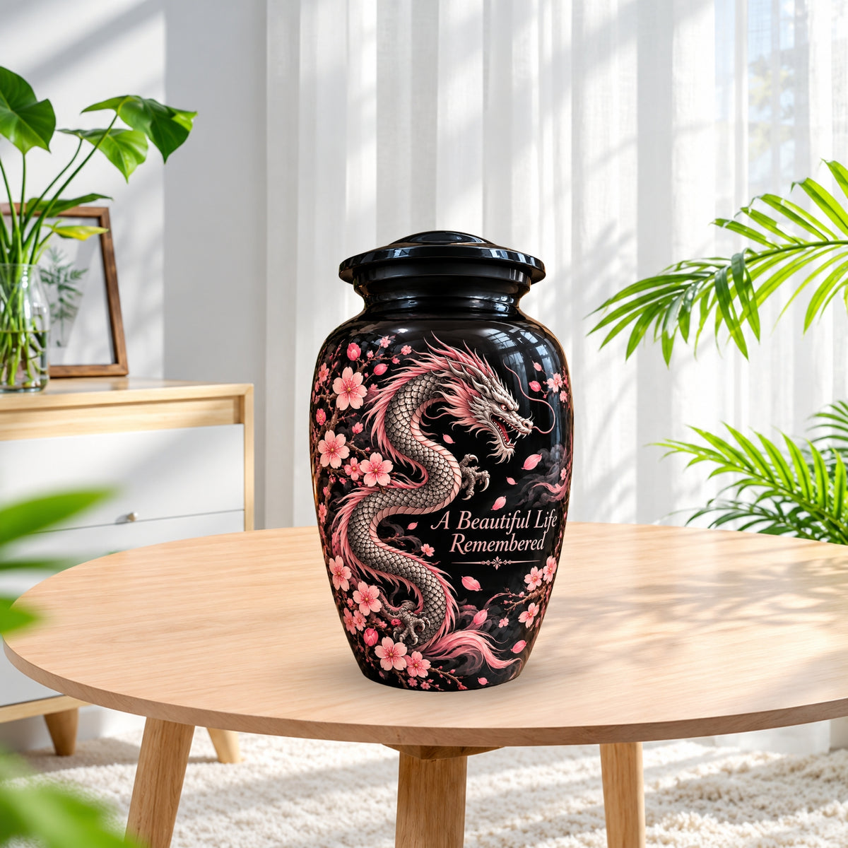 dragon design memorial urn for ashes, handmade aluminum urn – photo 3
