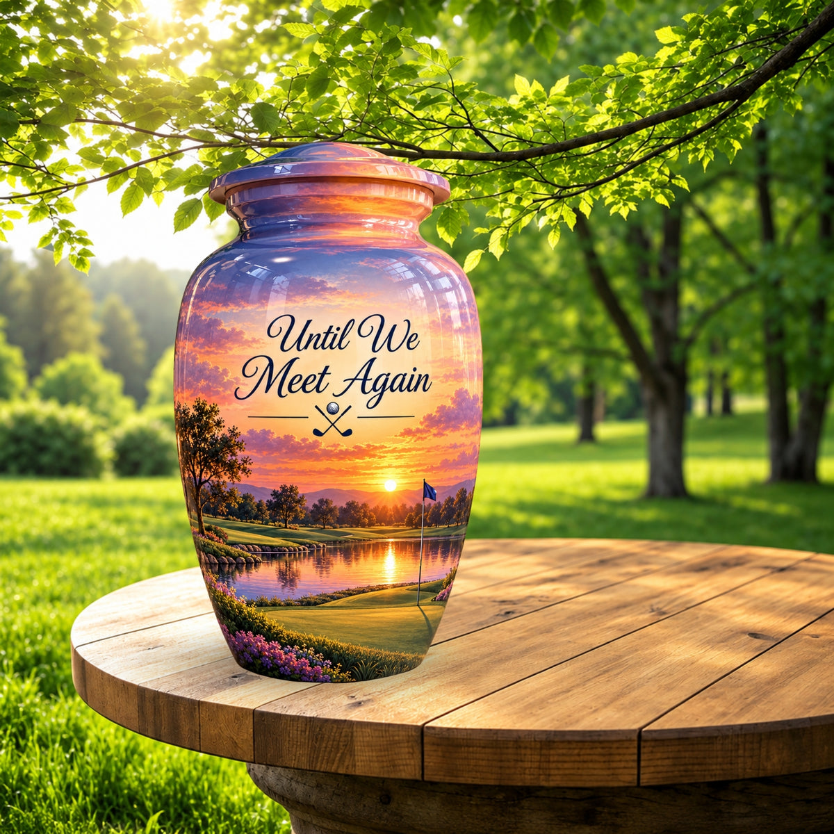 Golf Bag and Ball Sunset Cremation Urn for Human Ashes – Personalized Handmade Aluminum Urn
