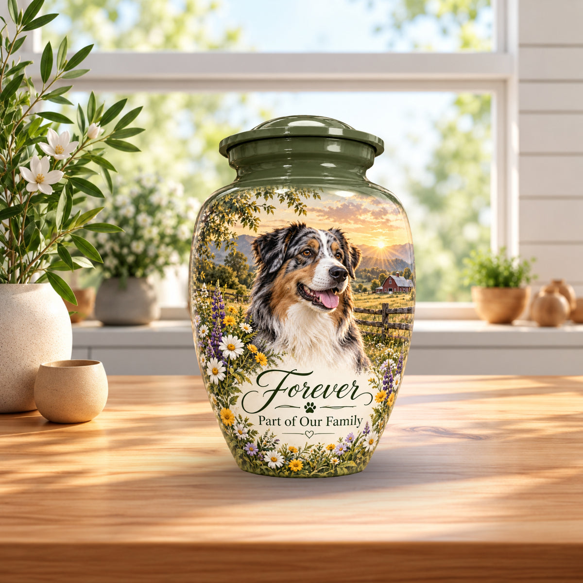 custom dog portrait cremation urn for pet ashes, handmade aluminum pet memorial urn with photo – picture 4