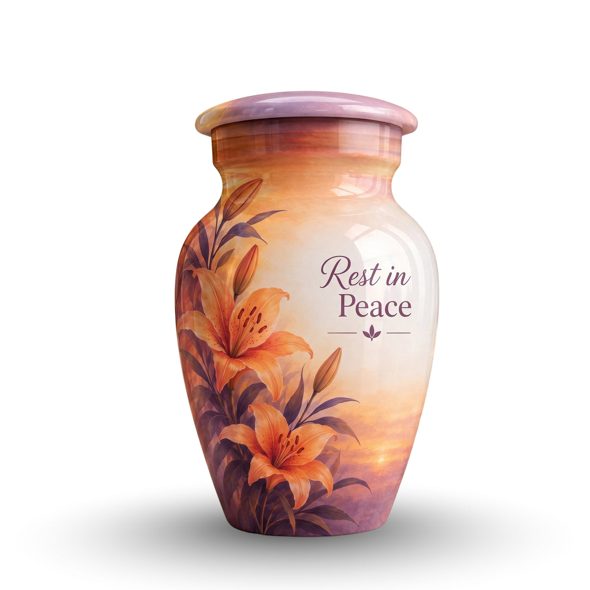 Orange Lily Memorial Cremation Urn for Human Ashes – Personalized Handmade Aluminum Urn