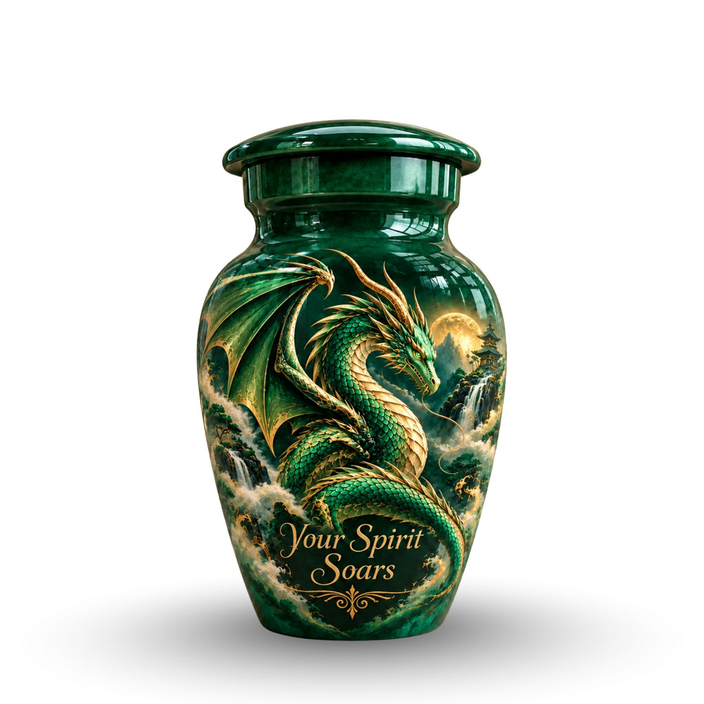 dragon design cremation urn for human ashes, handmade aluminum urn – photo 4