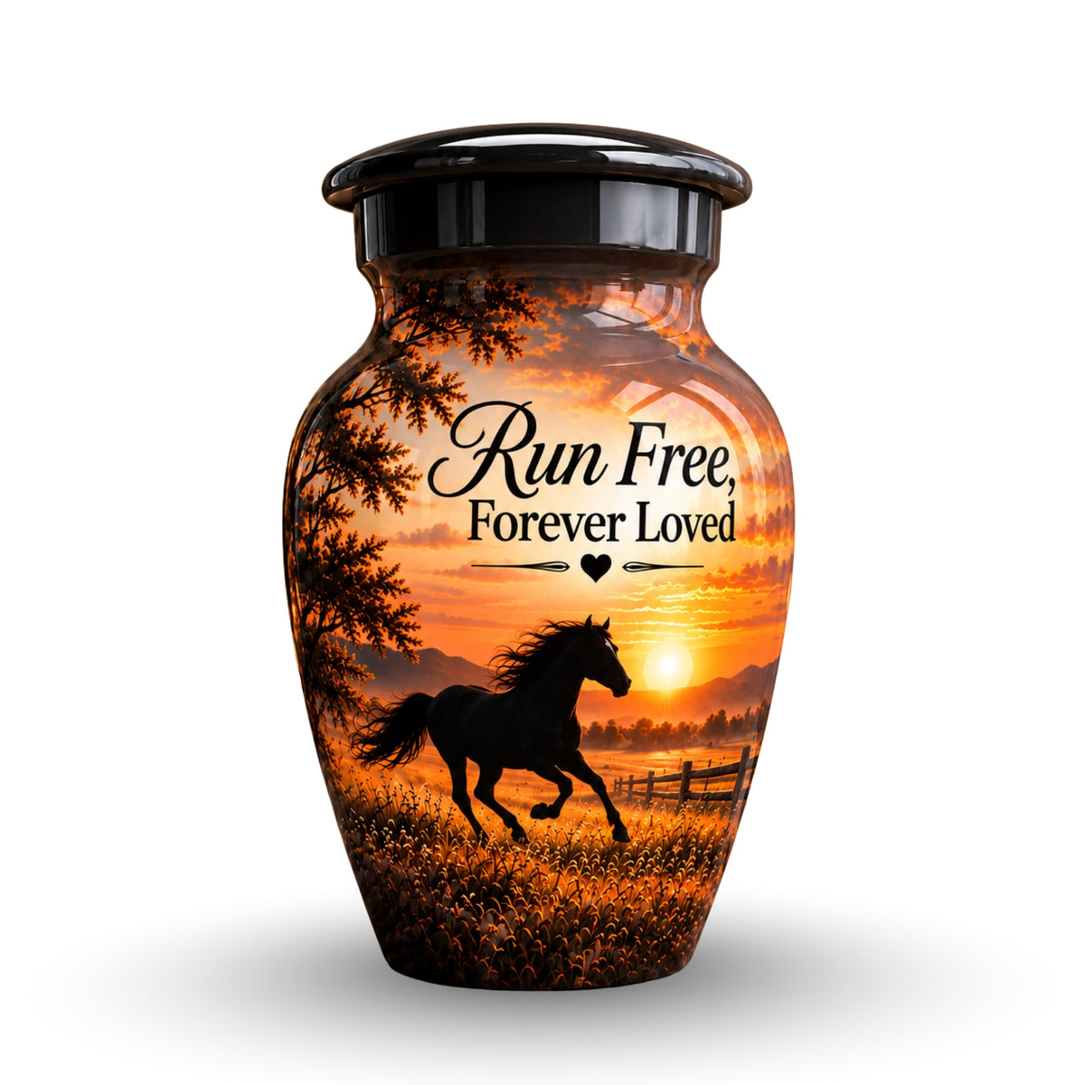 galloping horse sunset cremation urn for human ashes, handmade aluminum – photo 4