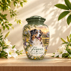 custom dog portrait cremation urn for pet ashes, handmade aluminum pet memorial urn with photo – picture 5