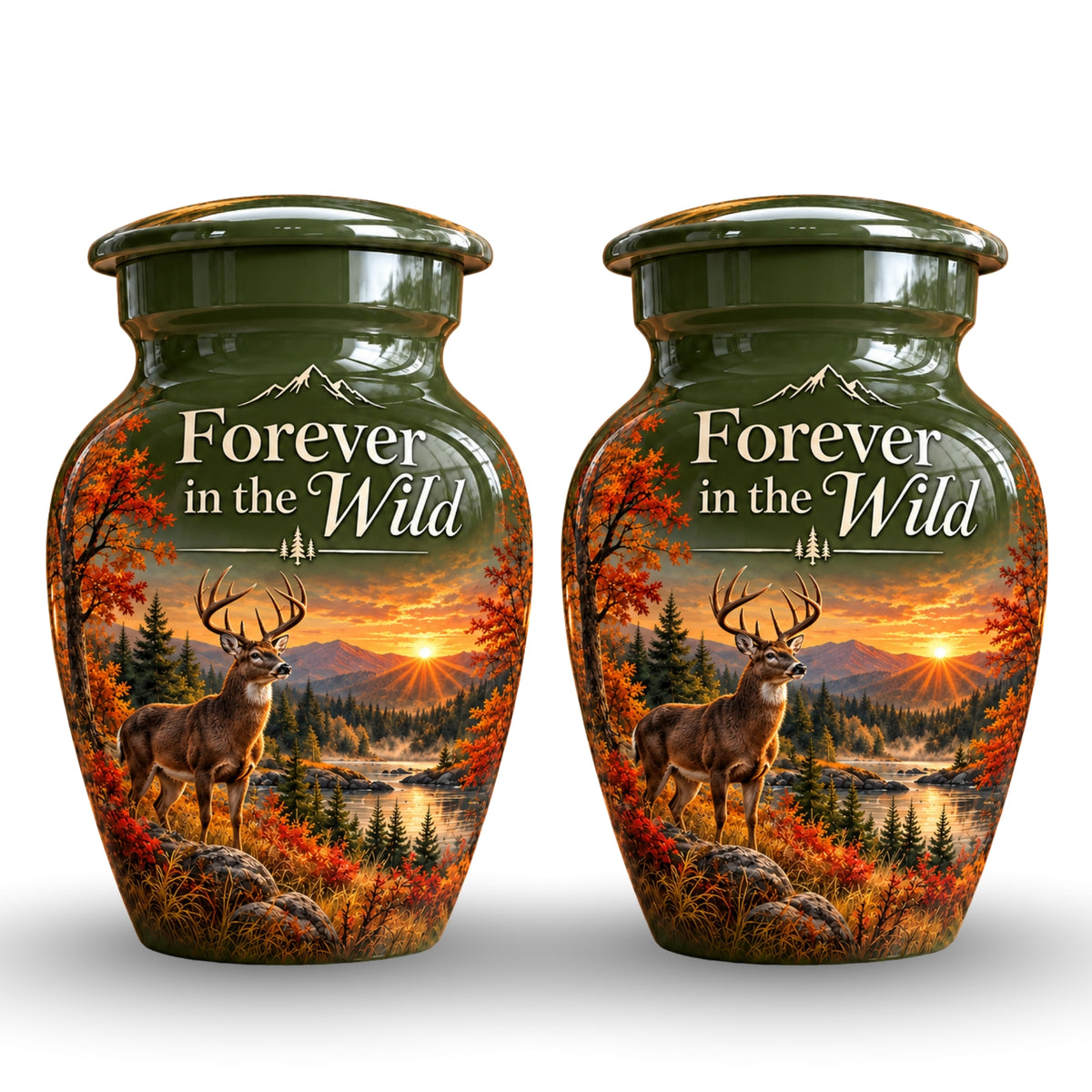 autumn buck sunset cremation urn for human ashes, handmade aluminum – photo 5
