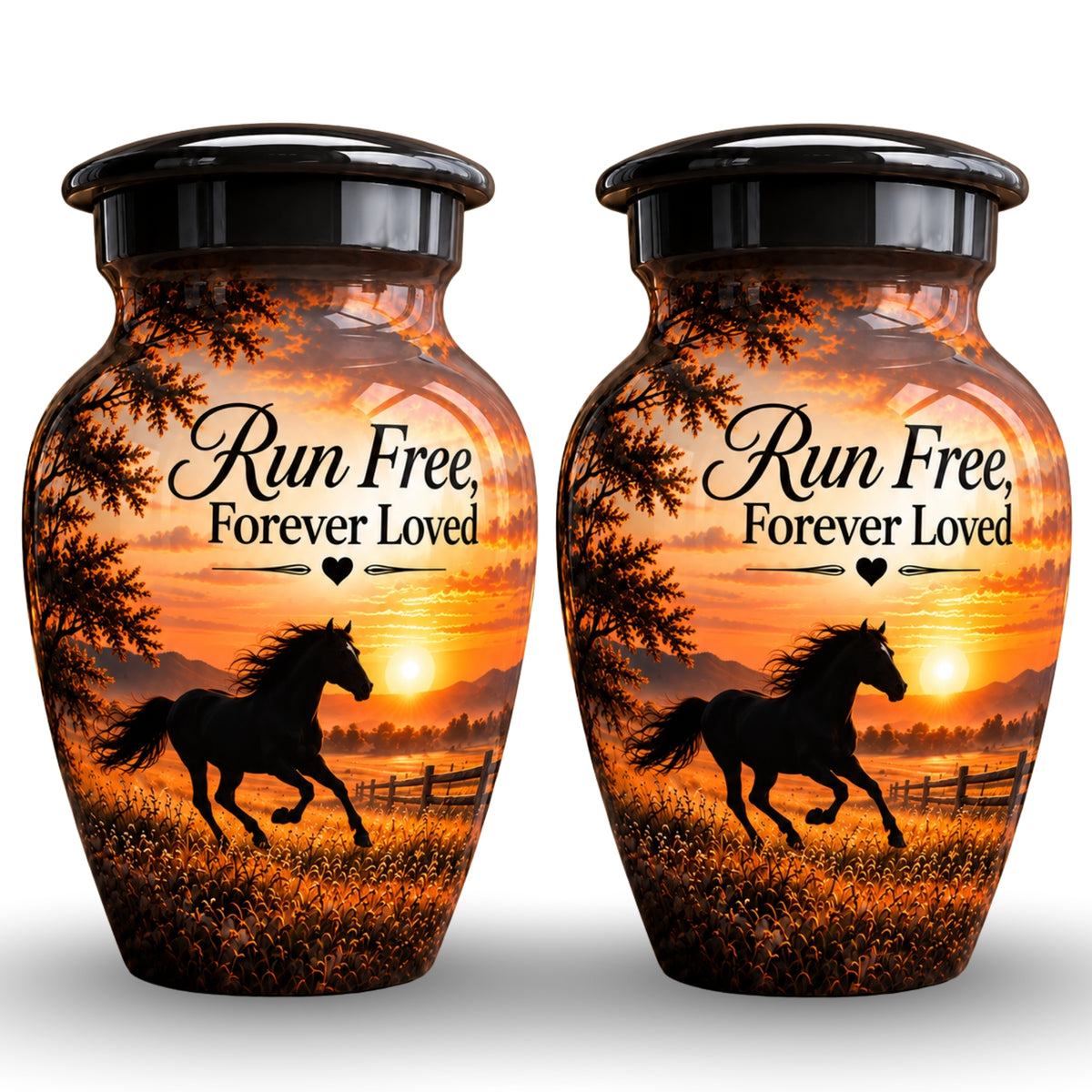 galloping horse sunset cremation urn for human ashes, handmade aluminum – photo 5