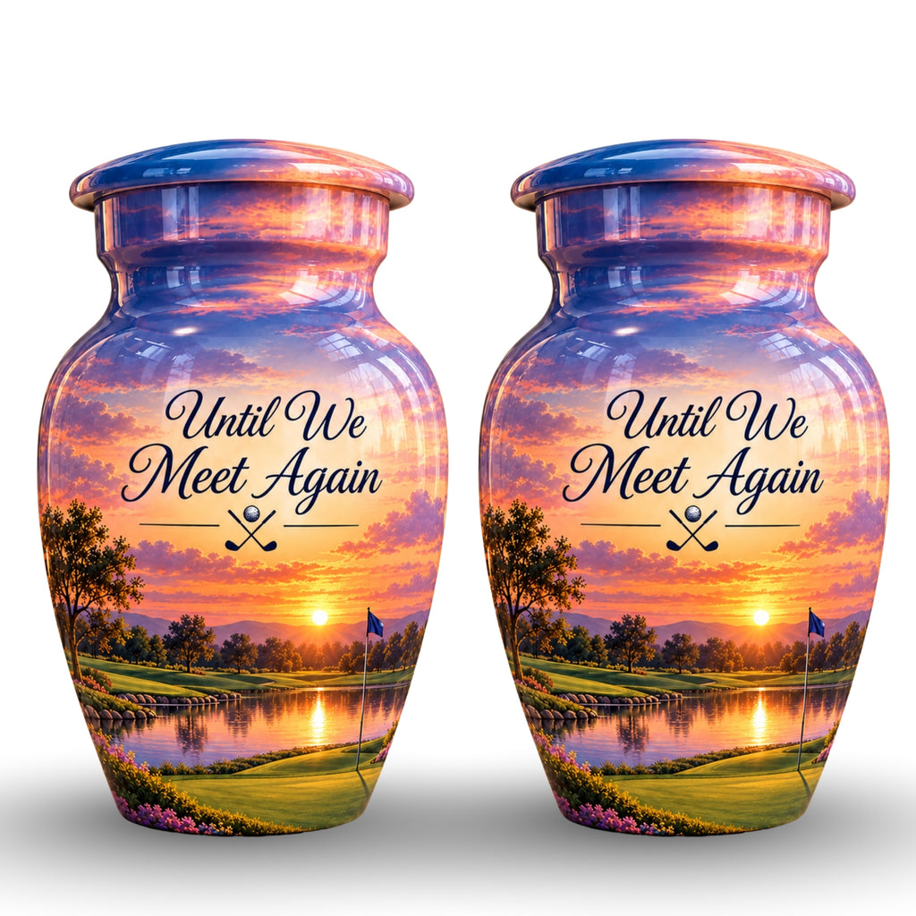 Golf Bag and Ball Sunset Cremation Urn for Human Ashes – Personalized Handmade Aluminum Urn