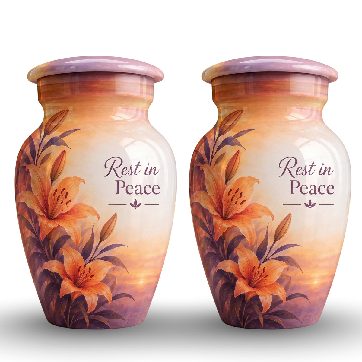Orange Lily Memorial Cremation Urn for Human Ashes – Personalized Handmade Aluminum Urn