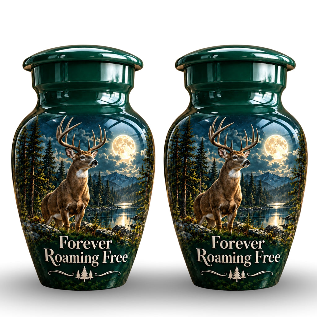 moonlit buck forest lake cremation urn for human ashes, handmade aluminum – photo 5