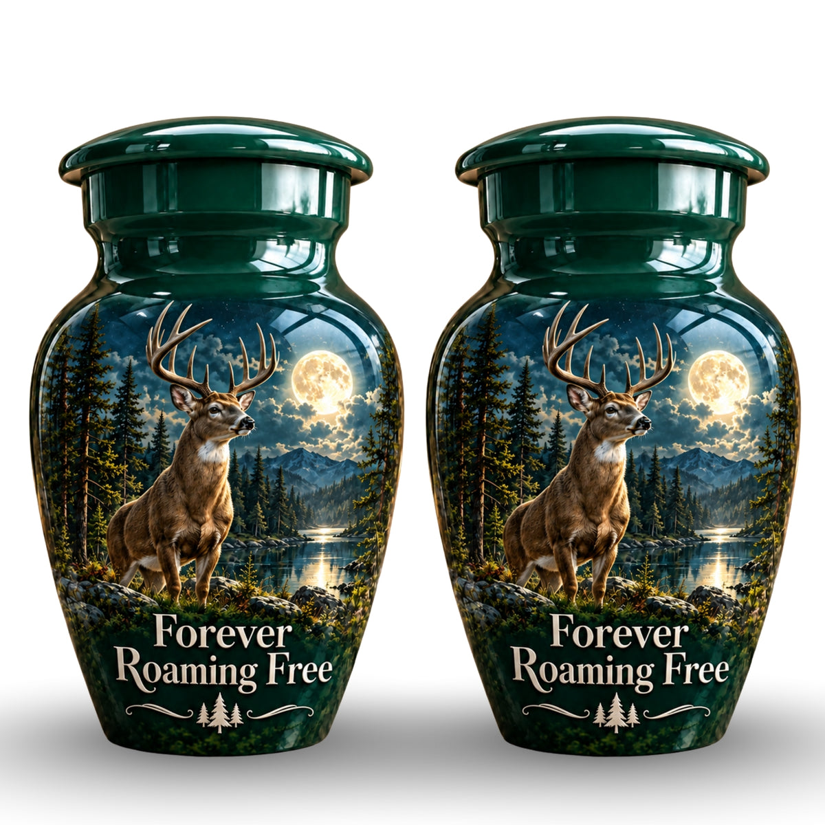 moonlit buck forest lake cremation urn for human ashes, handmade aluminum – photo 5