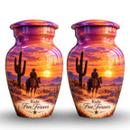 Cowboy Sunset Ride Cremation Urn for Human Ashes – Personalized Handmade Aluminum Urn