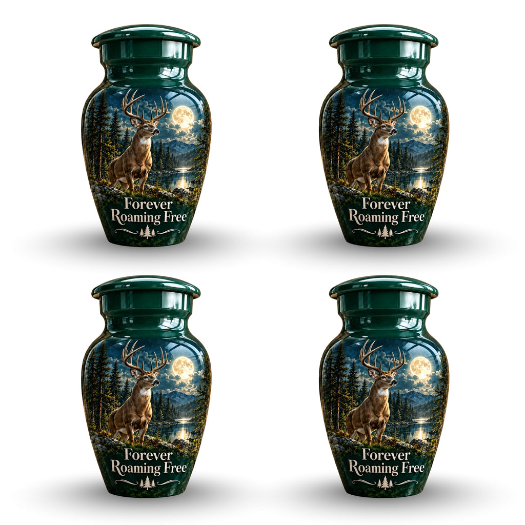 moonlit buck forest lake cremation urn for human ashes, handmade aluminum – photo 6