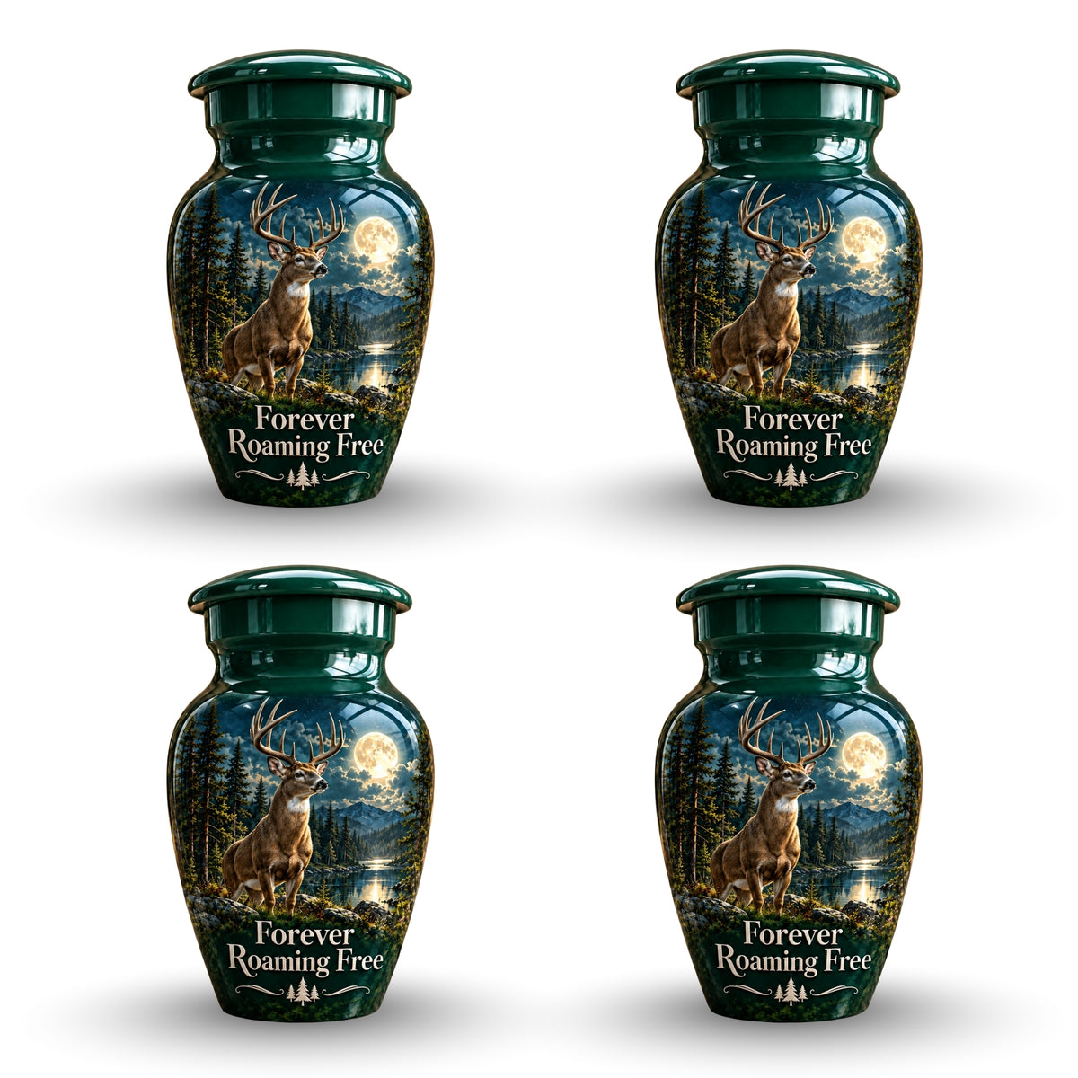 moonlit buck forest lake cremation urn for human ashes, handmade aluminum – photo 6