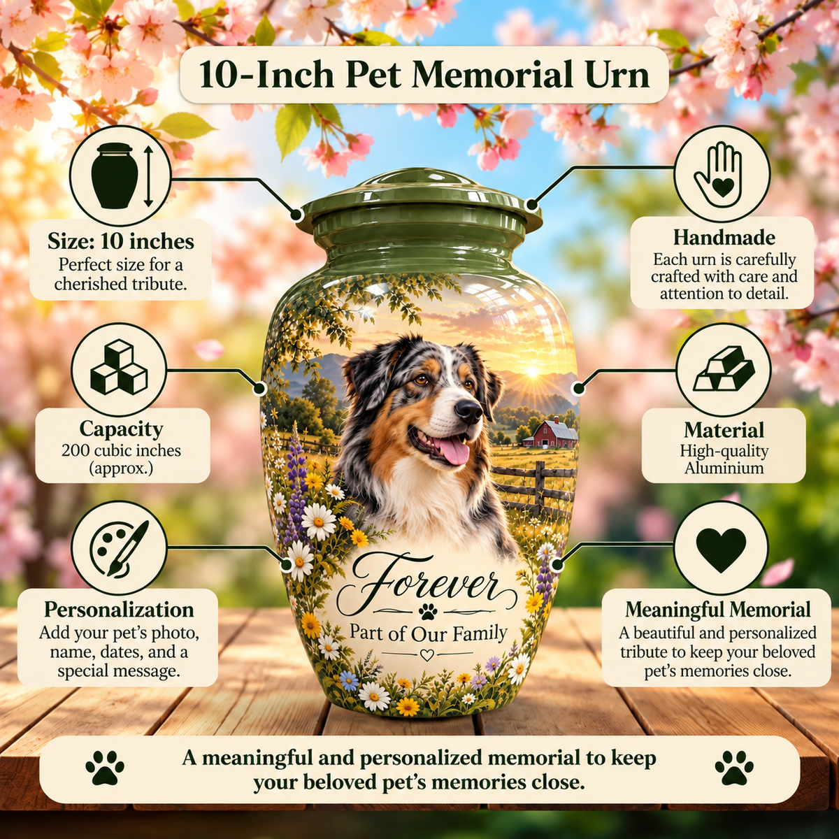 custom dog portrait cremation urn for pet ashes, handmade aluminum pet memorial urn with photo – picture 6