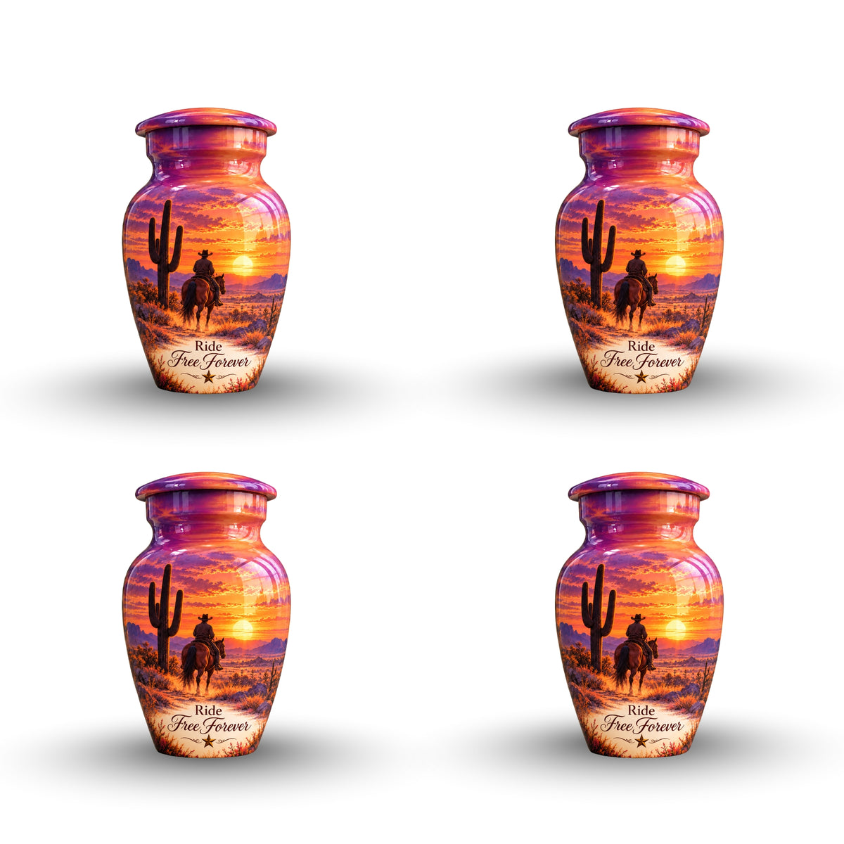 Cowboy Sunset Ride Cremation Urn for Human Ashes – Personalized Handmade Aluminum Urn