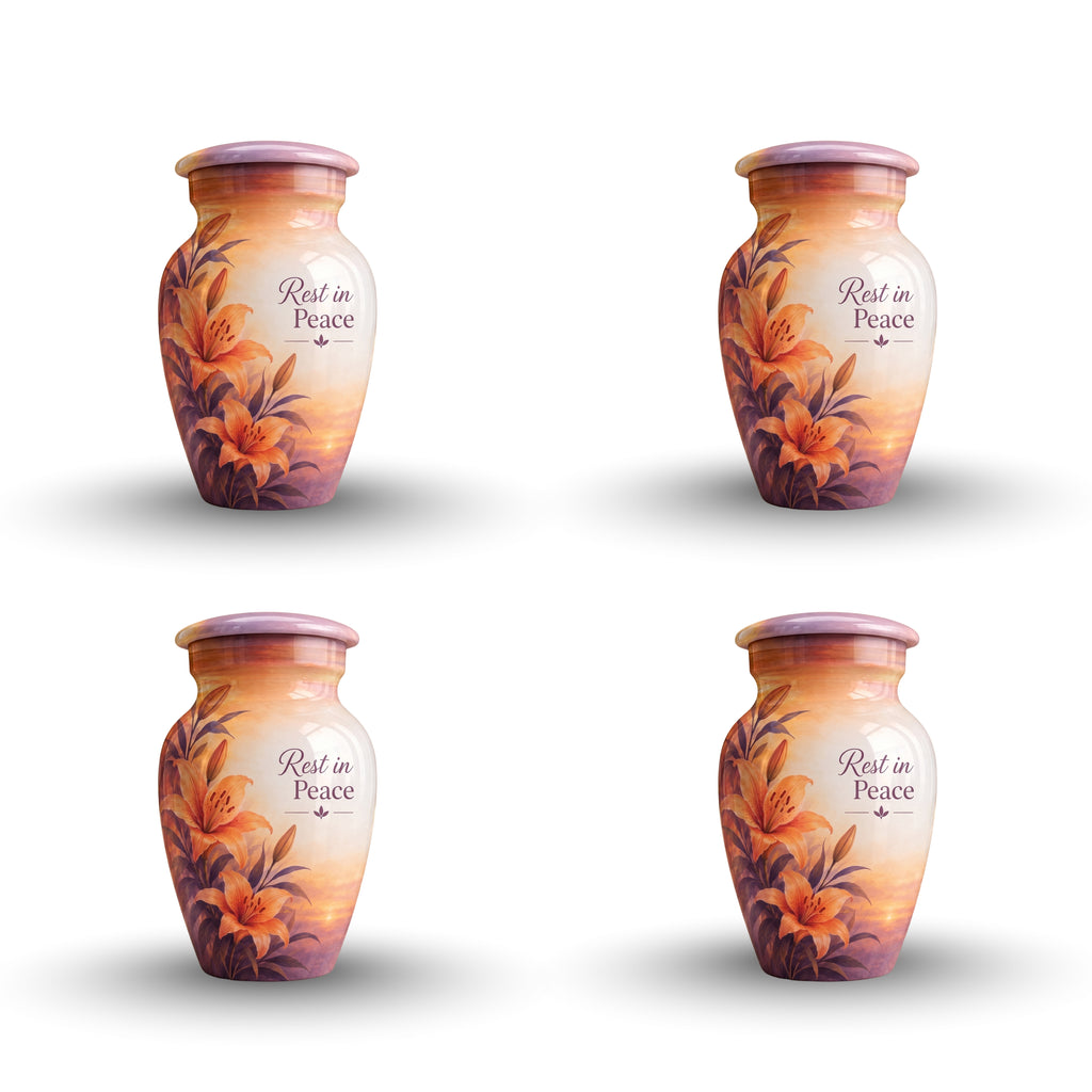 Orange Lily Memorial Cremation Urn for Human Ashes – Personalized Handmade Aluminum Urn