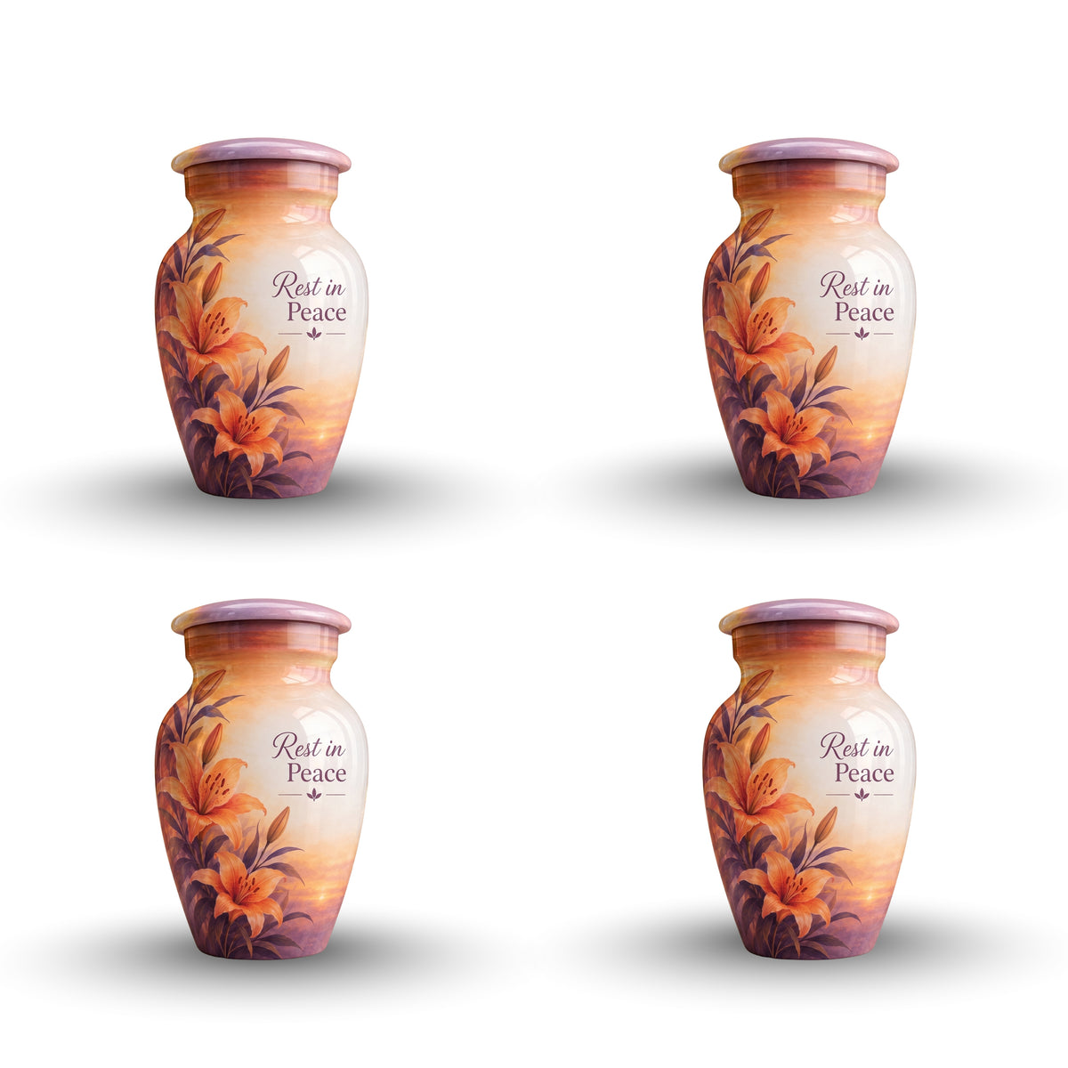 Orange Lily Memorial Cremation Urn for Human Ashes – Personalized Handmade Aluminum Urn