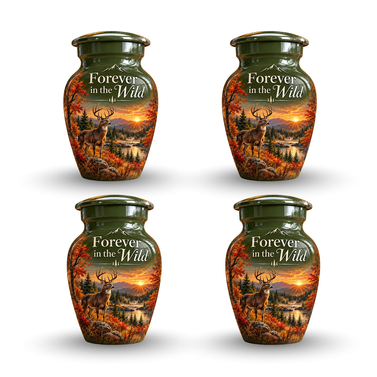 autumn buck sunset cremation urn for human ashes, handmade aluminum – photo 6