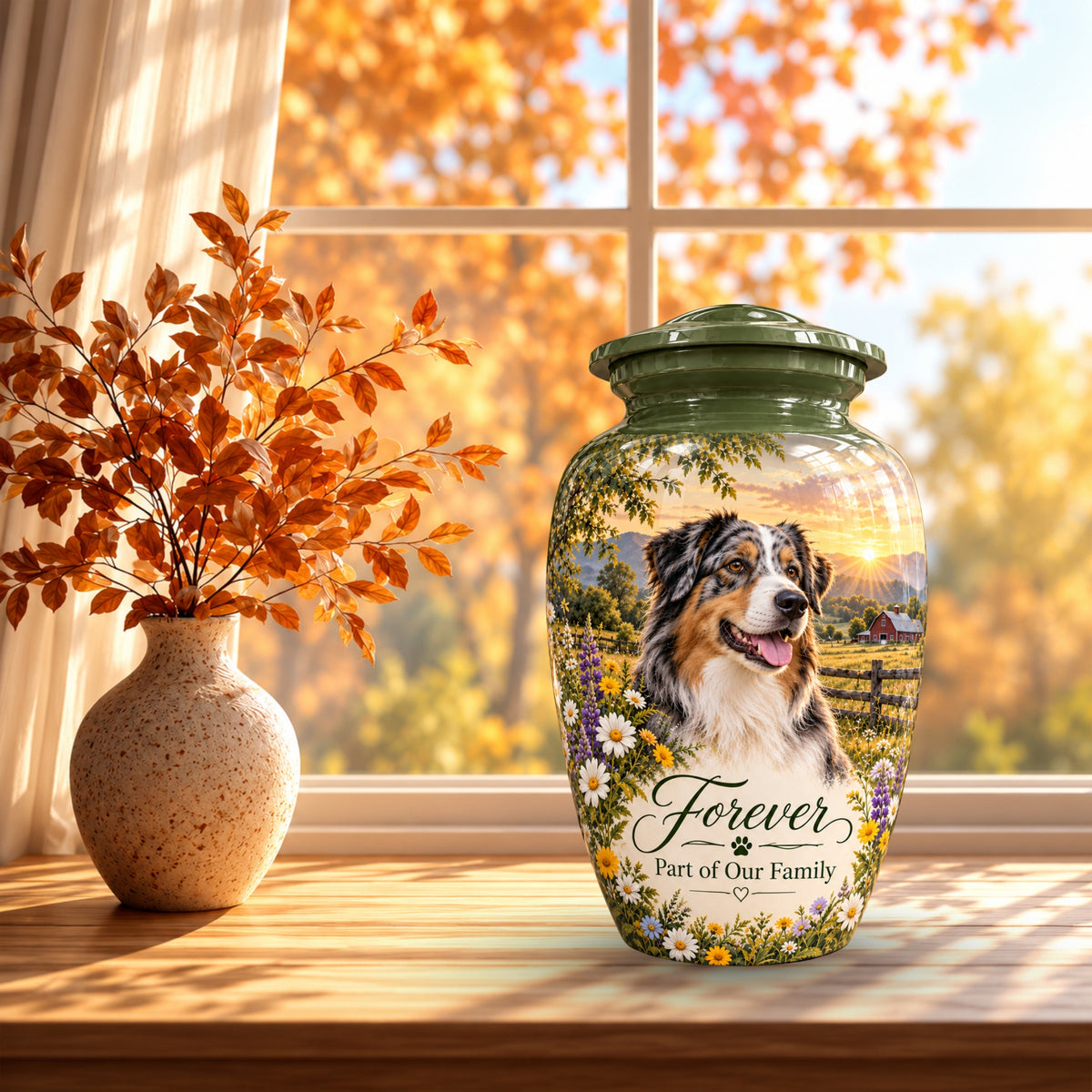 custom dog portrait cremation urn for pet ashes, handmade aluminum pet memorial urn with photo – picture 7