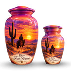 Cowboy Sunset Ride Cremation Urn for Human Ashes – Personalized Handmade Aluminum Urn