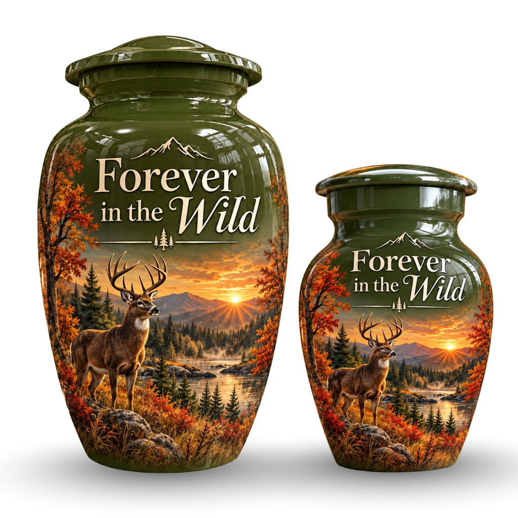 autumn buck sunset cremation urn for human ashes, handmade aluminum – photo 7