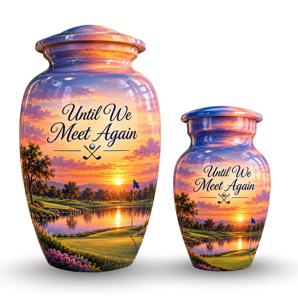Golf Bag and Ball Sunset Cremation Urn for Human Ashes – Personalized Handmade Aluminum Urn
