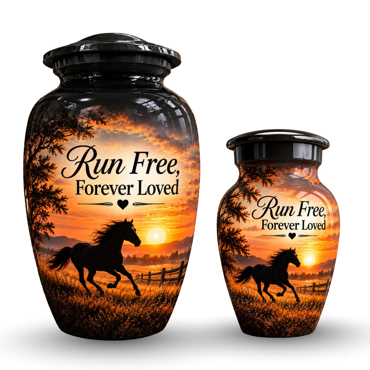 galloping horse sunset cremation urn for human ashes, handmade aluminum – photo 7