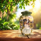 custom dog portrait cremation urn for pet ashes, handmade aluminum pet memorial urn with photo – picture 8