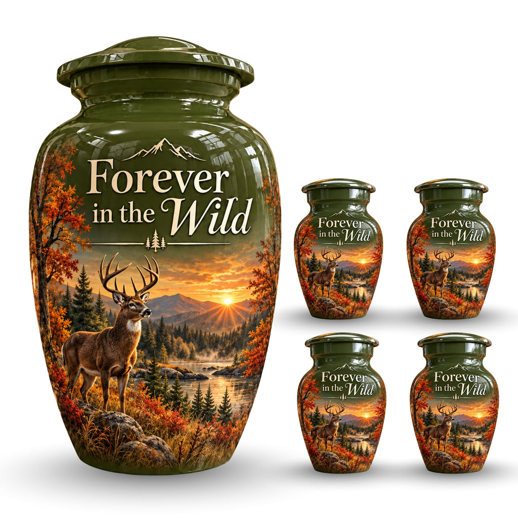 autumn buck sunset cremation urn for human ashes, handmade aluminum – photo 8