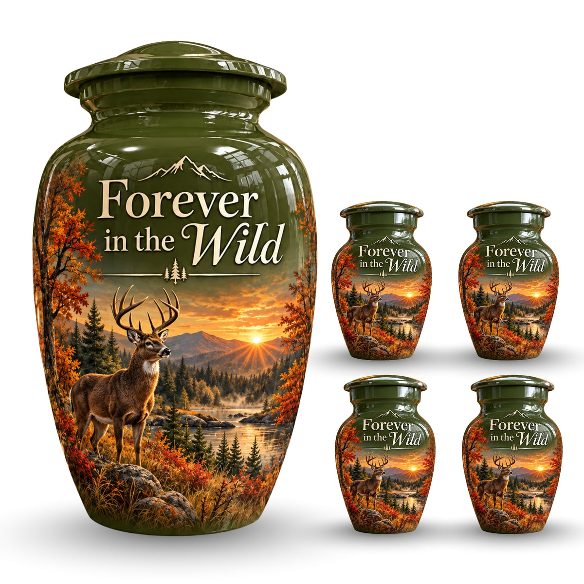 autumn buck sunset cremation urn for human ashes, handmade aluminum – photo 8